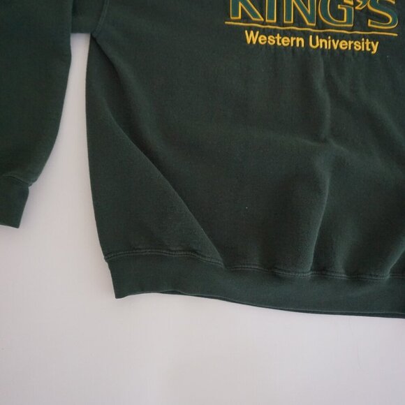 Vintage '90S Dubwear King's Western University Hunter Green Crewneck Sweater L - Picture 7 of 9
